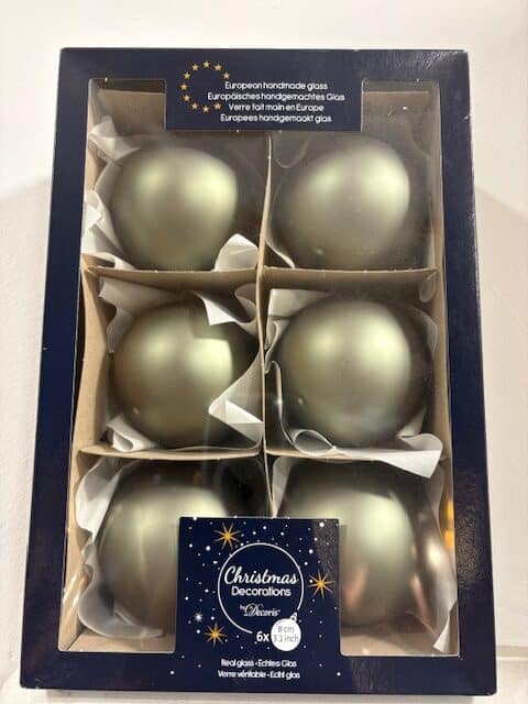8cm Moss Green Glass Christmas Baubles (Pack of 6)
