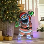 Infinity Lights - Standing santa on wooden log with 387 LED Christmas lights - Christmasland Ireland