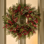 26 inch Hollyberry Pine Pre-Lit Wreath with 50 warm white LED lights, battery operated for sale at Christmasland.ie in Dublin 14, Ireland. Shop sale now