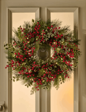 26 Inch Pre-Lit Wreath Hollyberry with Warm White Lights