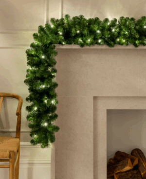 9ft Evergreen Pre-Lit Garland with 100 Warm White LED