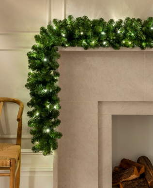 9ft Evergreen Pre-Lit Garland with 100 Warm White LED Lights - Christmas Garlands for Sale