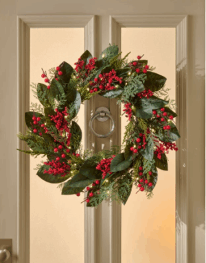 26 inch Pre-lit Wreath Magnolia Berry with 50 Warm White