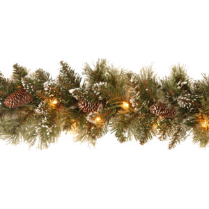 9ft Glittery Bristle PreLit Garland with Pine Cones