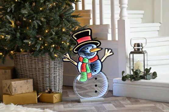 60cm Infinity lights standing snowman on wooden base for sale in Ireland. Shop before its gone