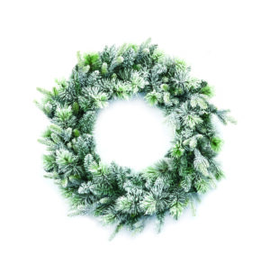 30 Inch Feel Real Snowy Stamford Wreath with 50 LEDs