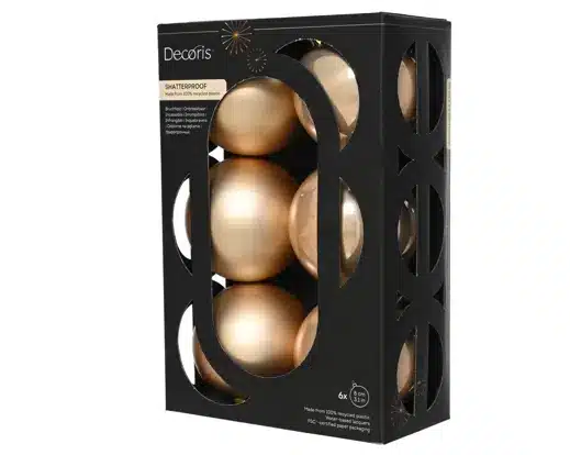 8cm Peach Pearl Shatterproof Christmas Bauble (pack of six) - Image 2