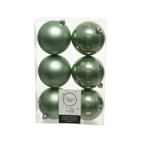 8cm Sage Green Shatterproof Christmas Baubles (Pack Of Six)