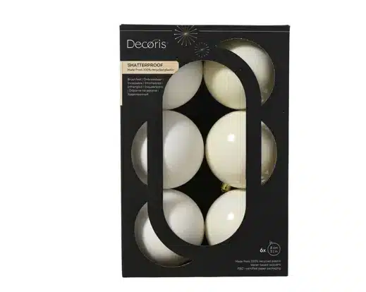 8cm Wool White Baubles shiny mix