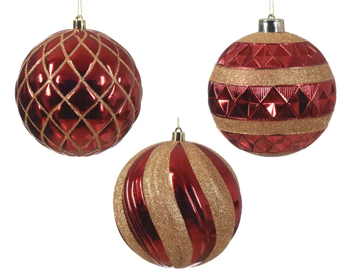 Red & gold shiny shatterproof Baubles - Christmas Decorations For Sale at Christmasland.ie in Dublin