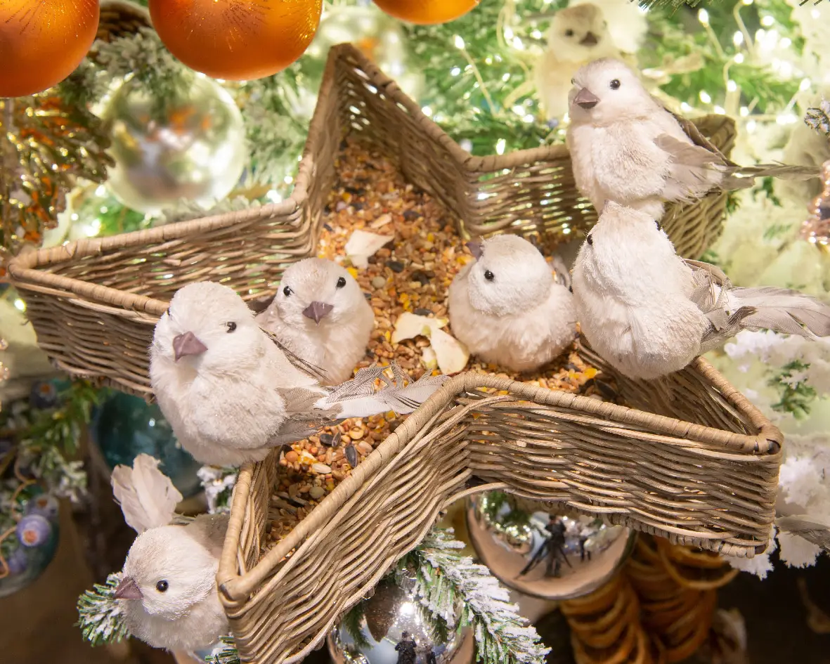 Birds With Feathers On A Clip With Glitter - Christmas Decoration - Christmasland