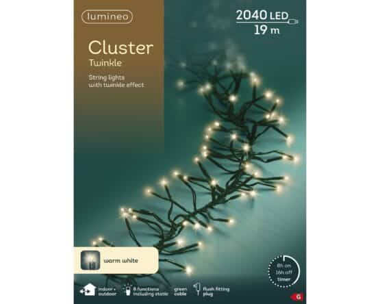 2040 LED Twinkle Cluster Warm White Outdoor Christmas Lights outer box