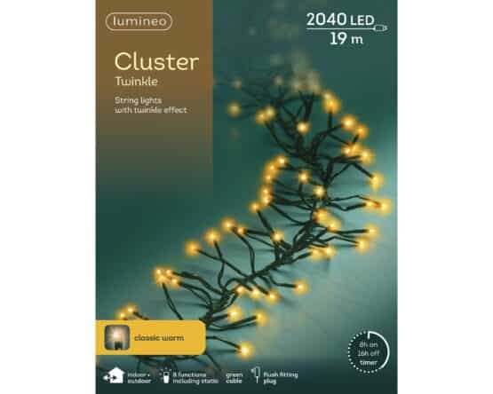 2040 LED Twinkle Cluster Classic Warm Outdoor lights from Christmasland. Outer box