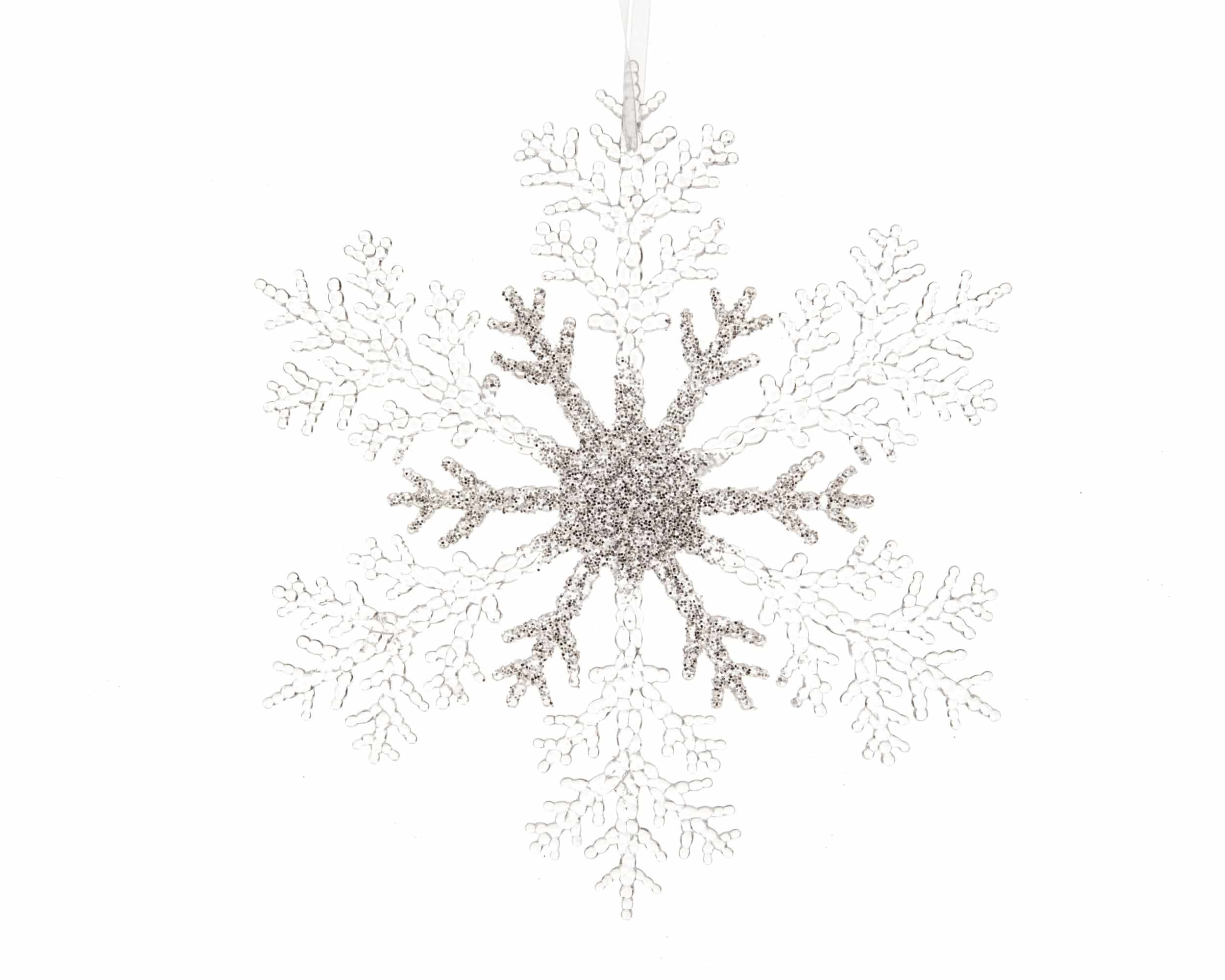 32cm transparent silver glitter snowflake Christmas hanging decoration Sale now live in Christmasland.ie