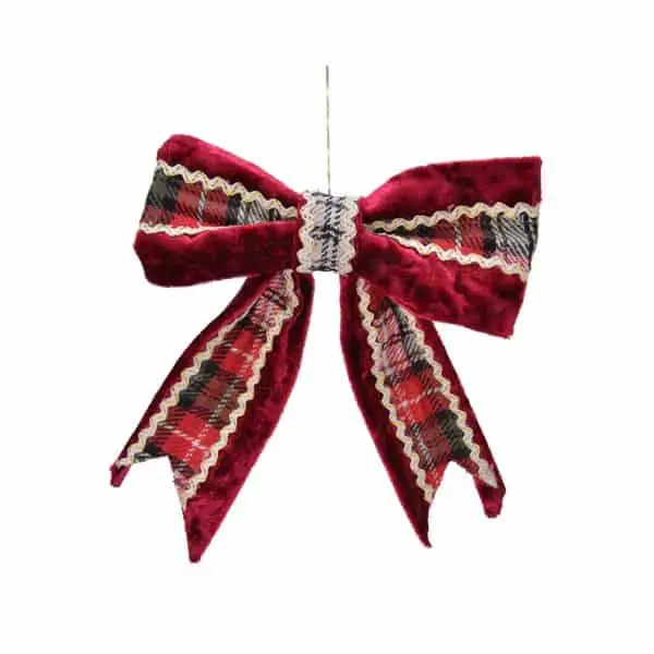 Check Velvet Christmas Bow with Hanger Small - Christmas Decorations For Sale Dublin