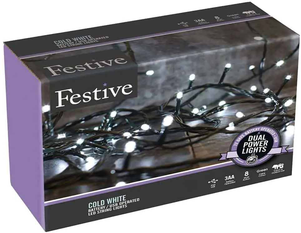 Festive Dual Power Christmas 300 Lights Warm White