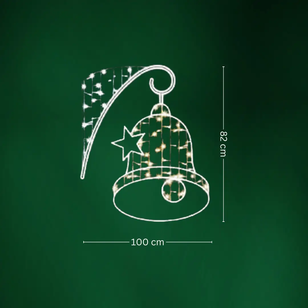 Outdoor Christmas Lights. Christmas Bell Lamp post motif. mains powered dimension.