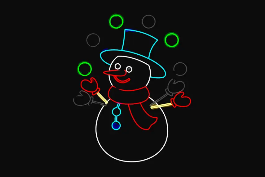 Outdoor Xmas motif light dimension. Snowman juggling snow ball