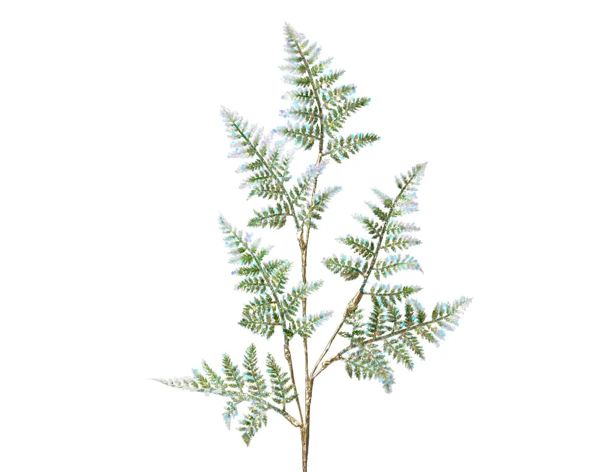 69cm PE Ferm Green glitter Christmas spray with gold stem for sale in Christmasland.ie. Visit us Christmasland showroom at 2 goatstown