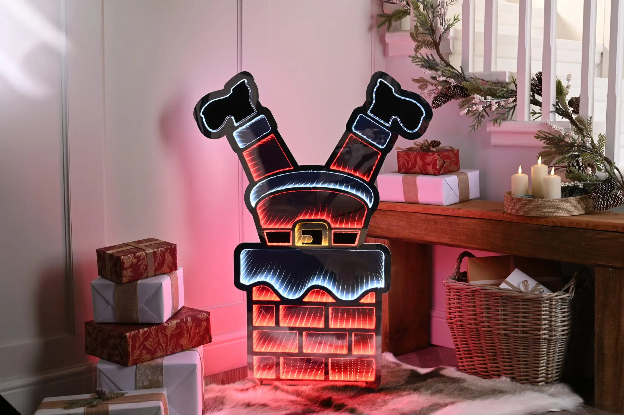 4ft Infinity lights Santa legs and chimney