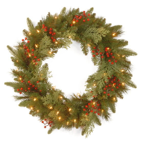 Buy 24inch Classical Collection Wreath with Berries and Cedar Leaves & 50WW LED from Christmasland in dublin, ireland