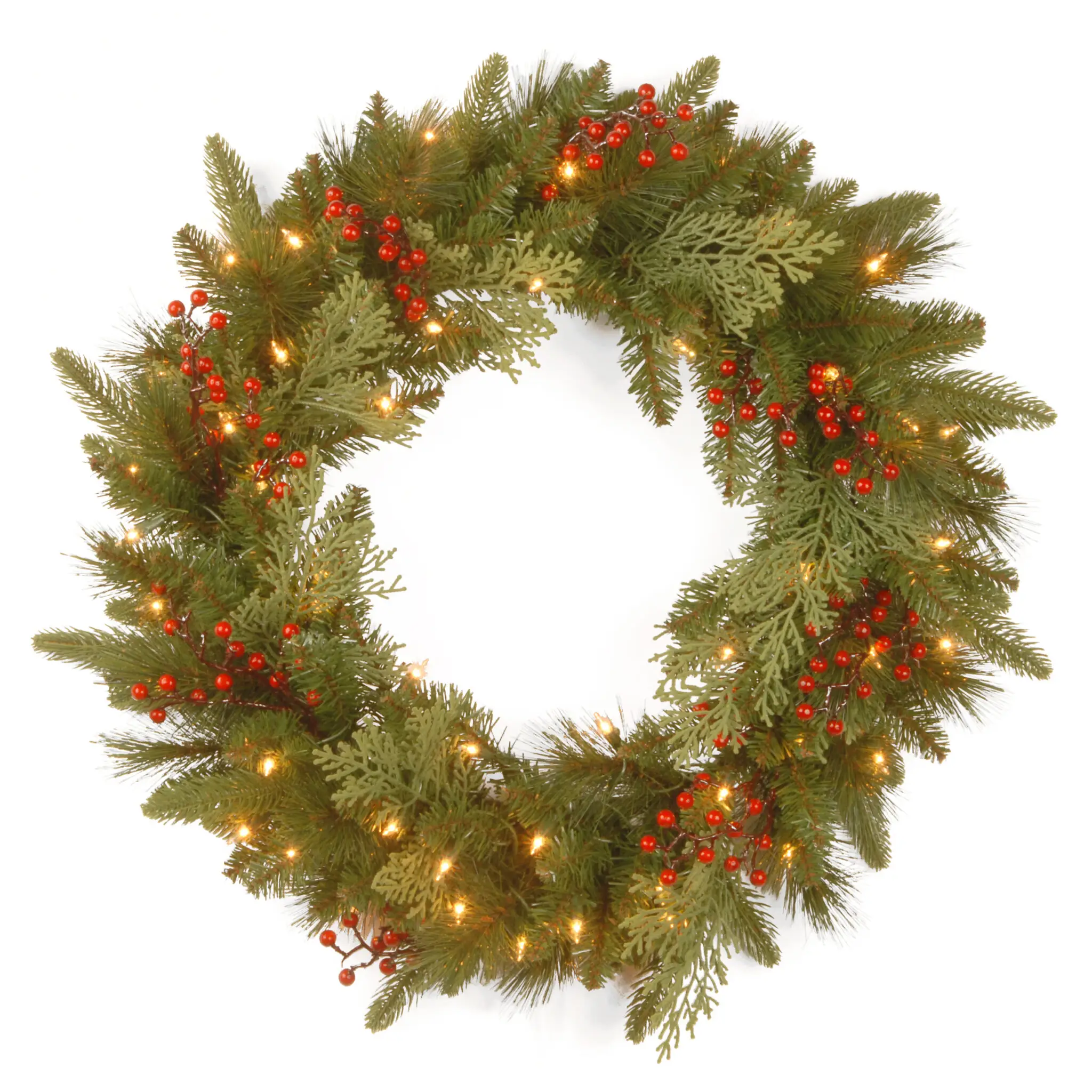 Buy 24inch Classical Collection Wreath with Berries and Cedar Leaves & 50WW LED from Christmasland in dublin