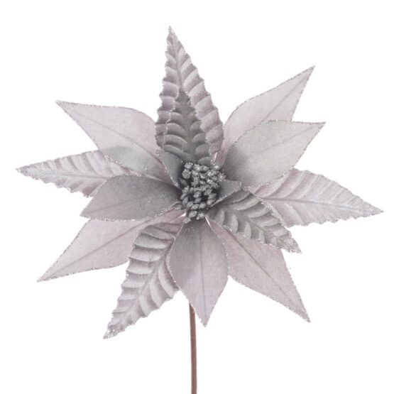 Velvet Glitter Poinsettia Stem