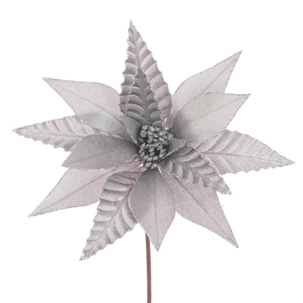 Velvet Glitter Poinsettia Stem