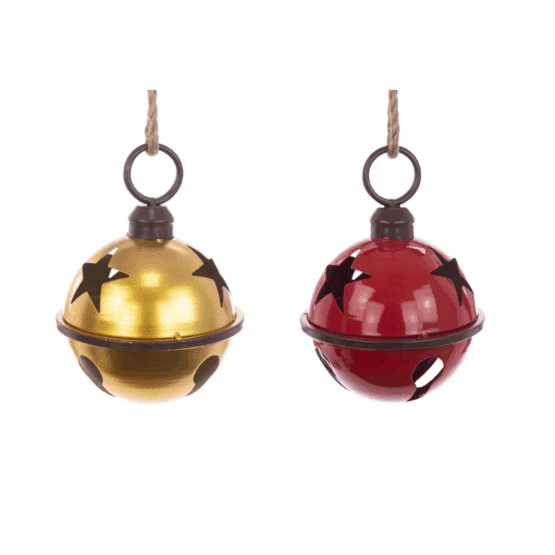 Merry Christmas 25cm jingle metal bells in Red and gold paint with star decoration. Shop now from Christmasland.ie
