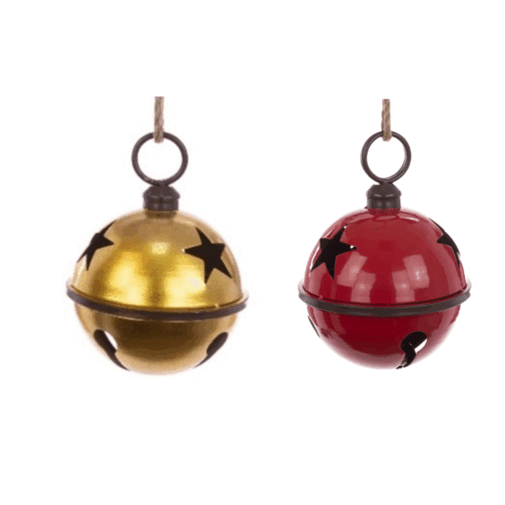 29cm Red and gold Metal bell with star decoration and hanging thread with glossy finishing. Shop now from Christmasland