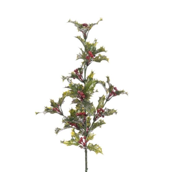 Buy Green holly spray with berries and silver sparkle from Christmasland