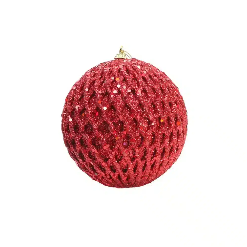 12cm Red Sequined Glitter Christmas Bauble - Christmas Decorations For Sale Dublin