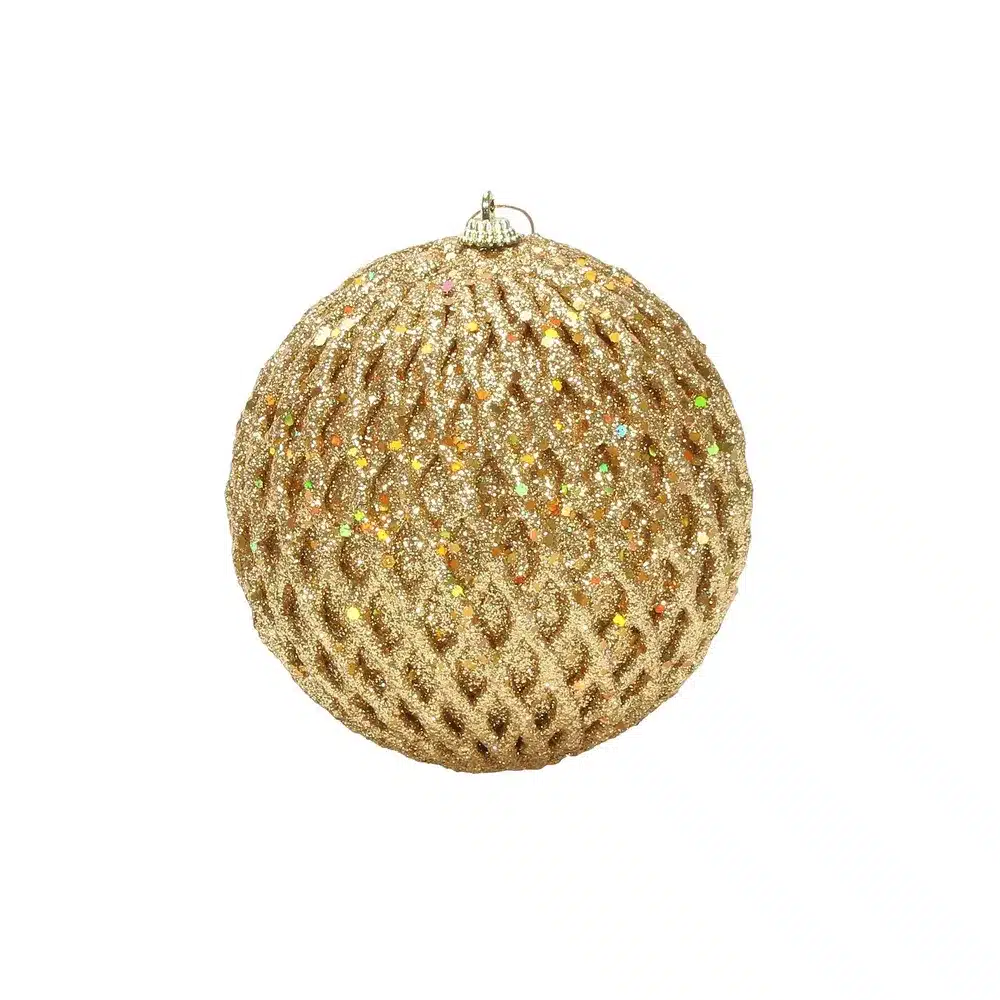 10cm Gold Sequined Glitter Christmas Bauble - Christmas Decorations For Sale Dublin