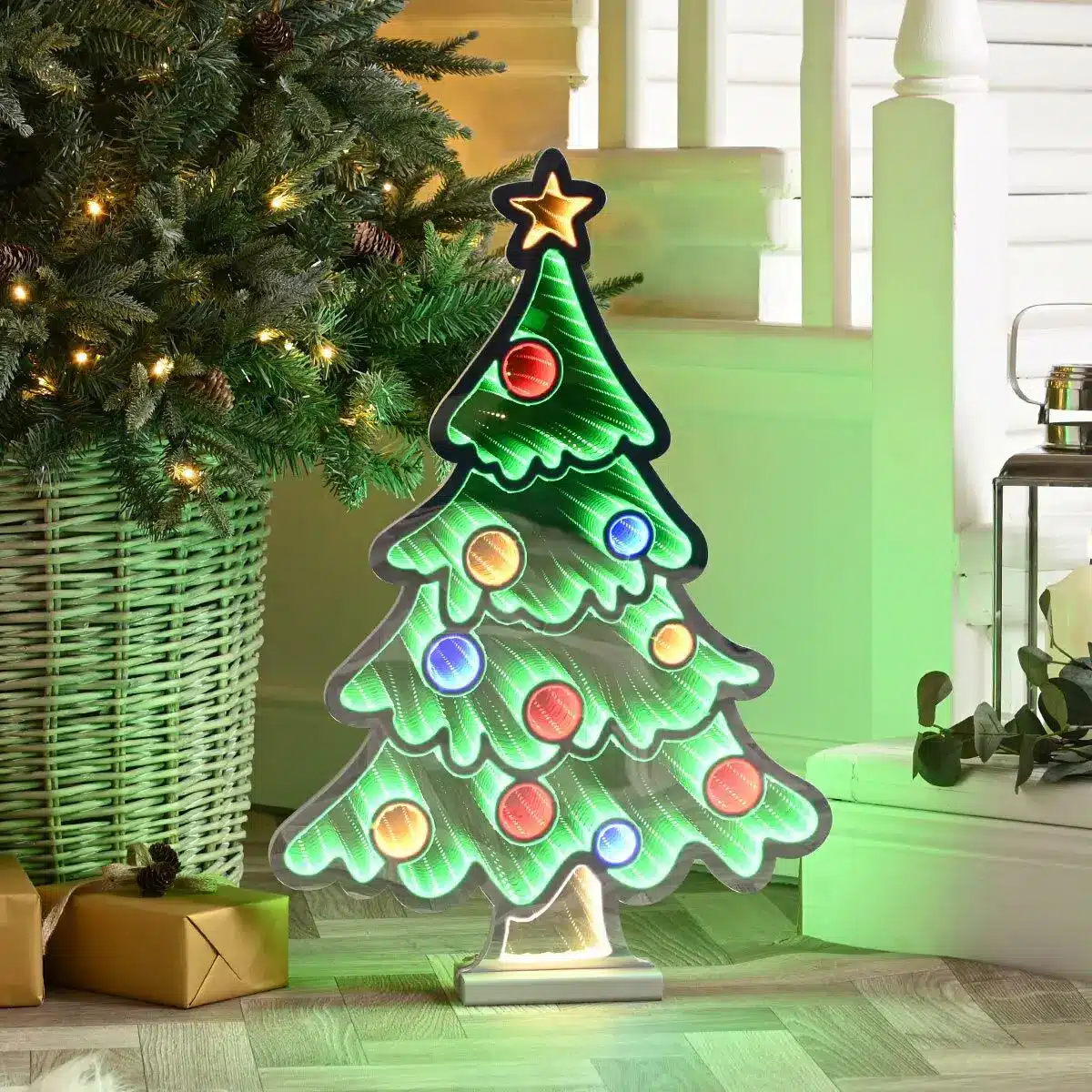 Infinity Lights - Christmas tree figure on wooden log with 387 LED Christmas lights - Christmasland Ireland