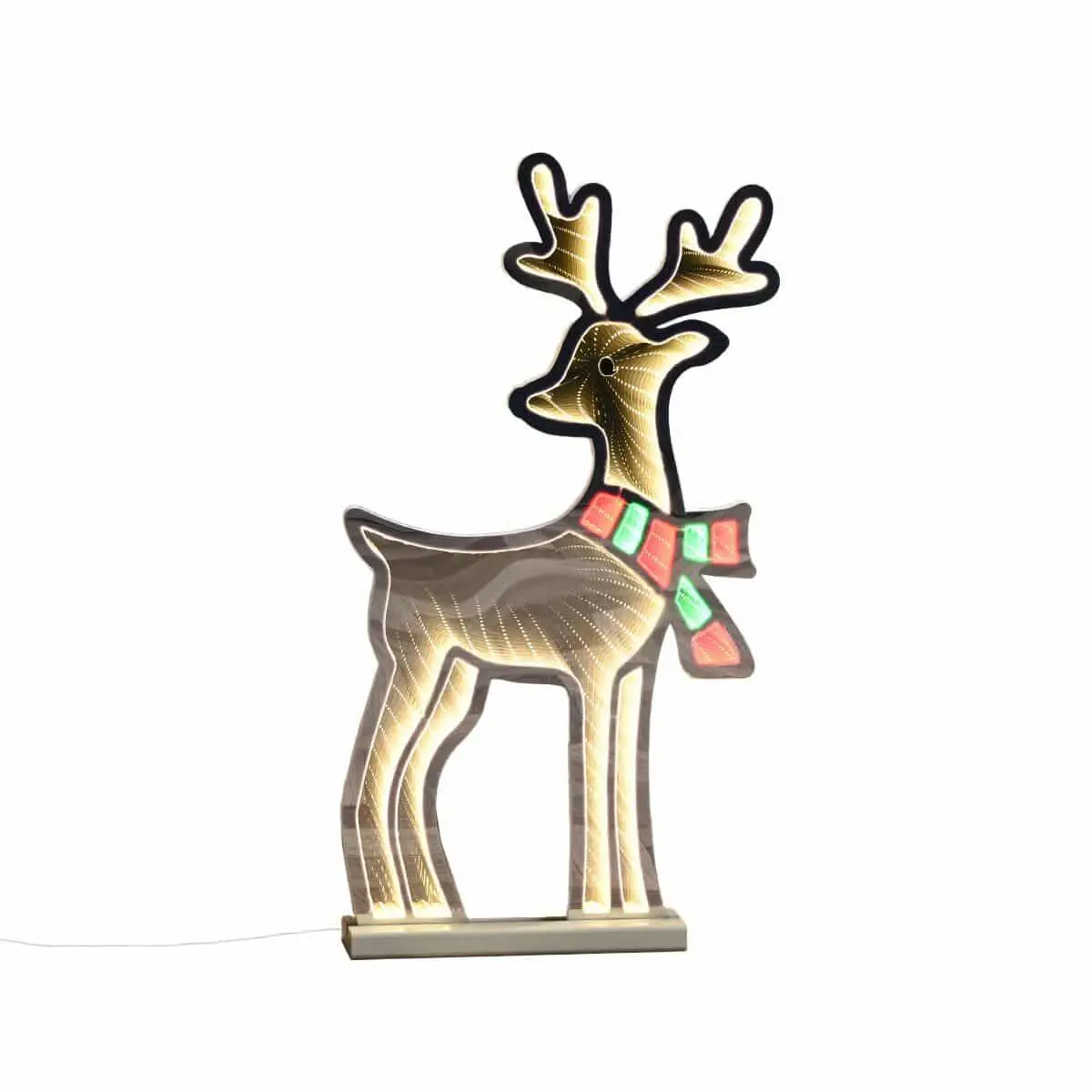 Infinity Lights - Standing deer on wooden log with 240 LED Christmas lights - Christmasland Ireland