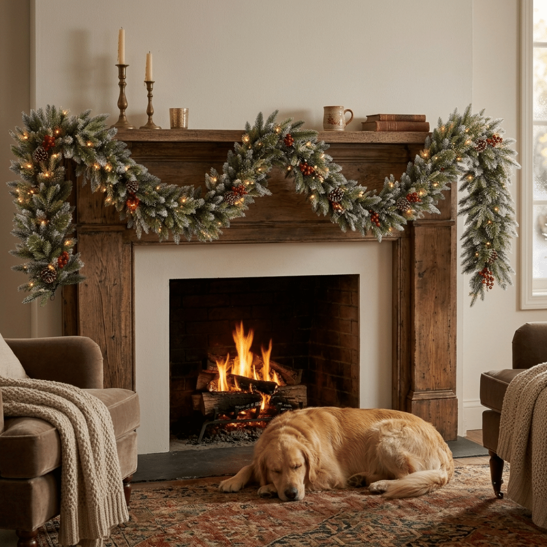 9ft Cransworth Fir Frosted Garland with 50 Warm White LEDs - Image 3