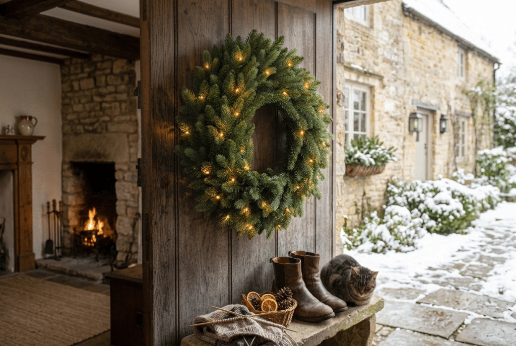 36 inch Puleo Pre-Lit Belmont Green Wreath for sale at The Outdoor Scene