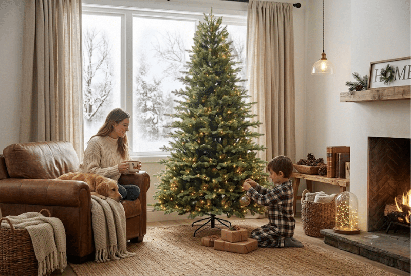 Puleo Pre-Lit Grand Aurora Artificial Christmas Tree lifestyle