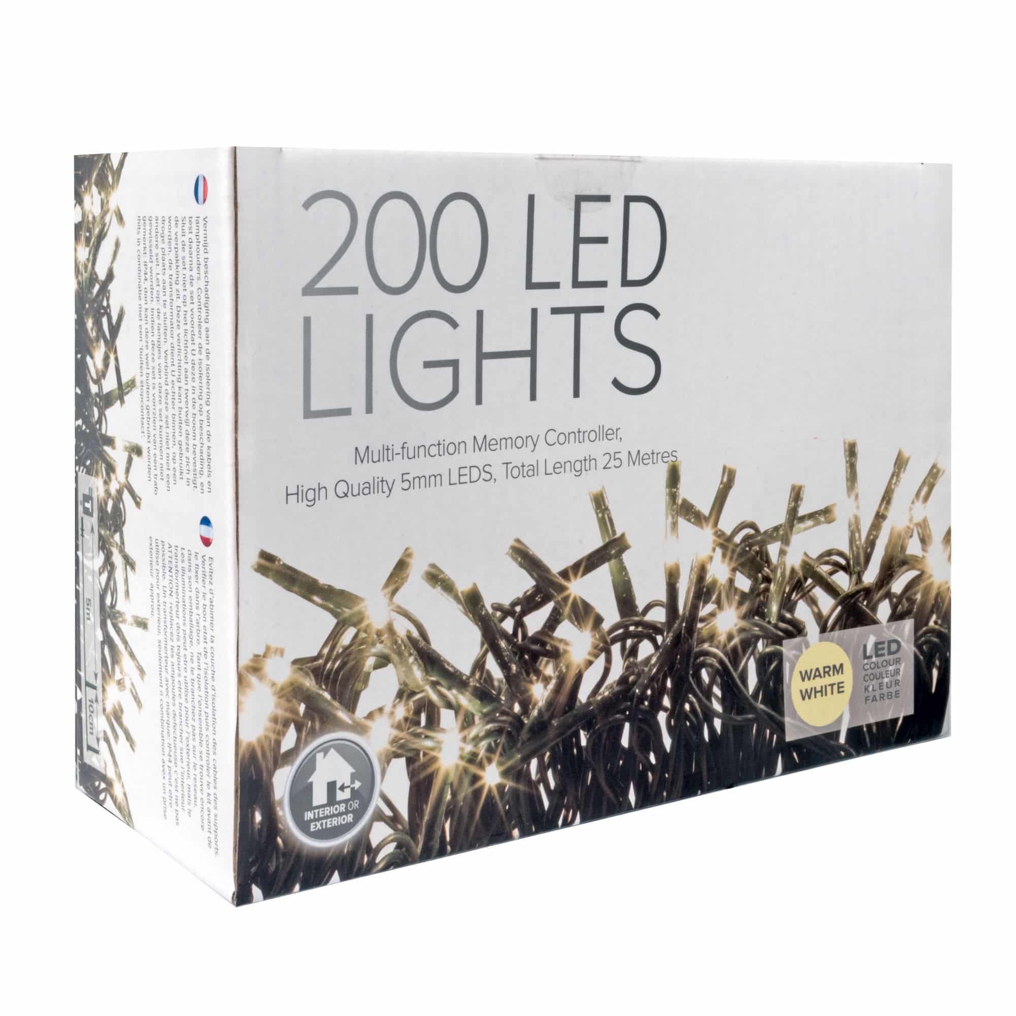20m warm white twinkle LED fairy lights with controller on green cable.