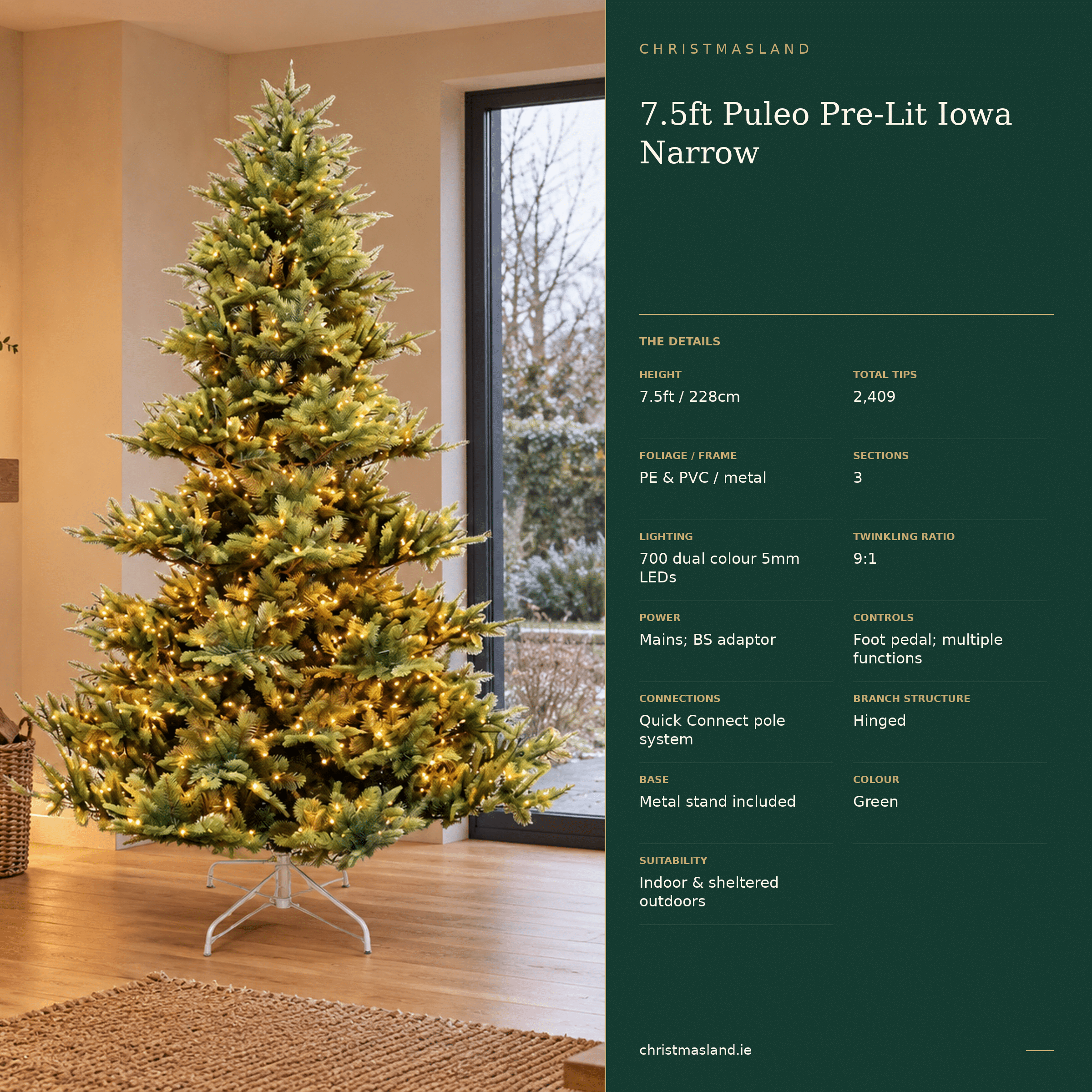 7.5ft Puleo Pre-Lit Iowa Narrow Artificial Christmas Tree - Image 2
