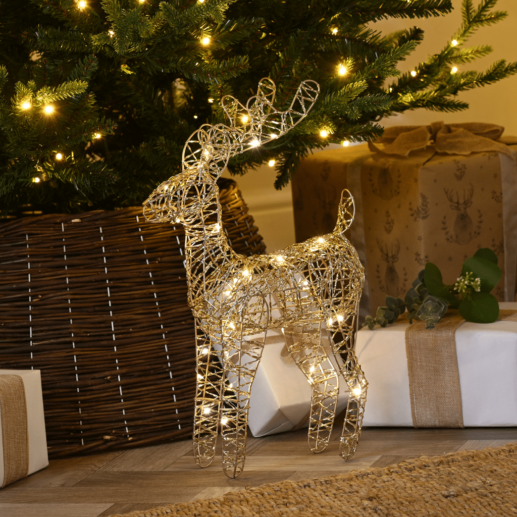 37cm Gold Shimmer LED Reindeer – Warm White