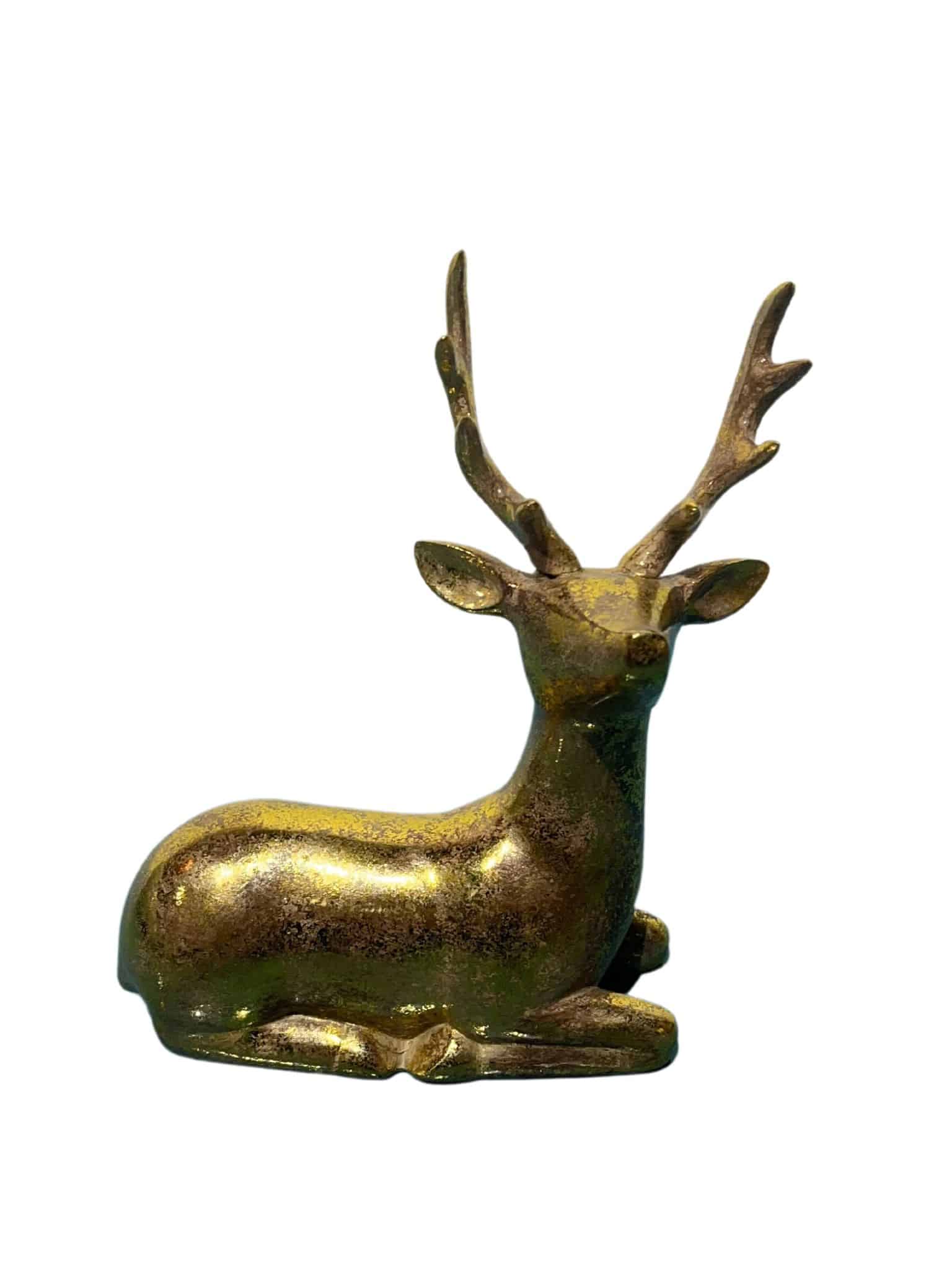 15cm Antique Gold Resin Lying Deer – Looking Right