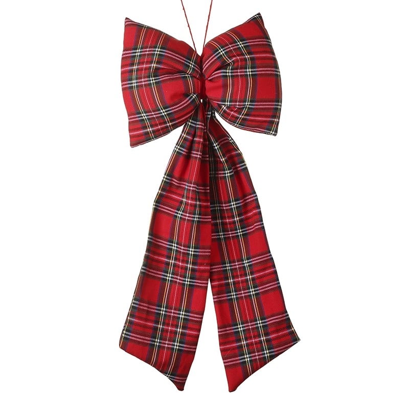 Long Red Tartan Christmas Bow