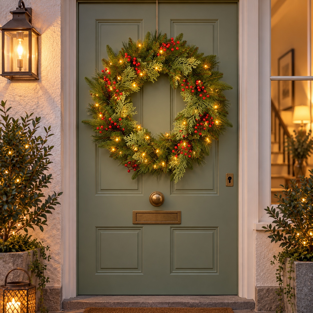 30 inch Classical Collection Wreath with lights, Berries and Cedar Leaves