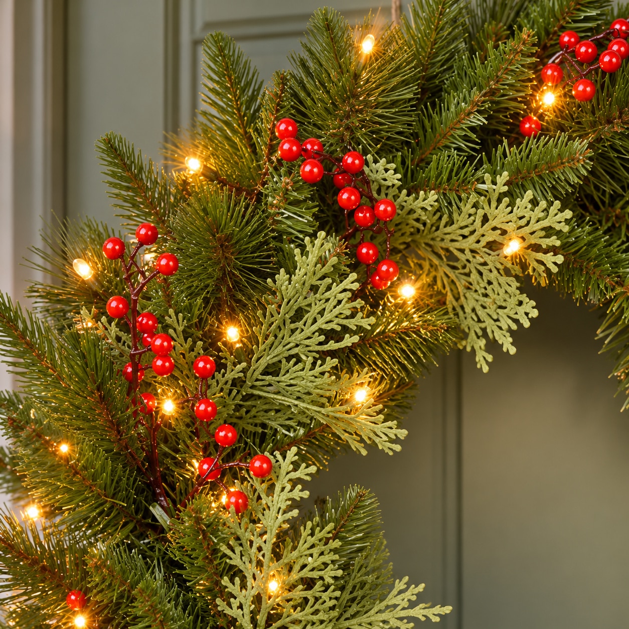 30 inch Classical Collection Wreath with lights, Berries and Cedar Leaves - Image 2