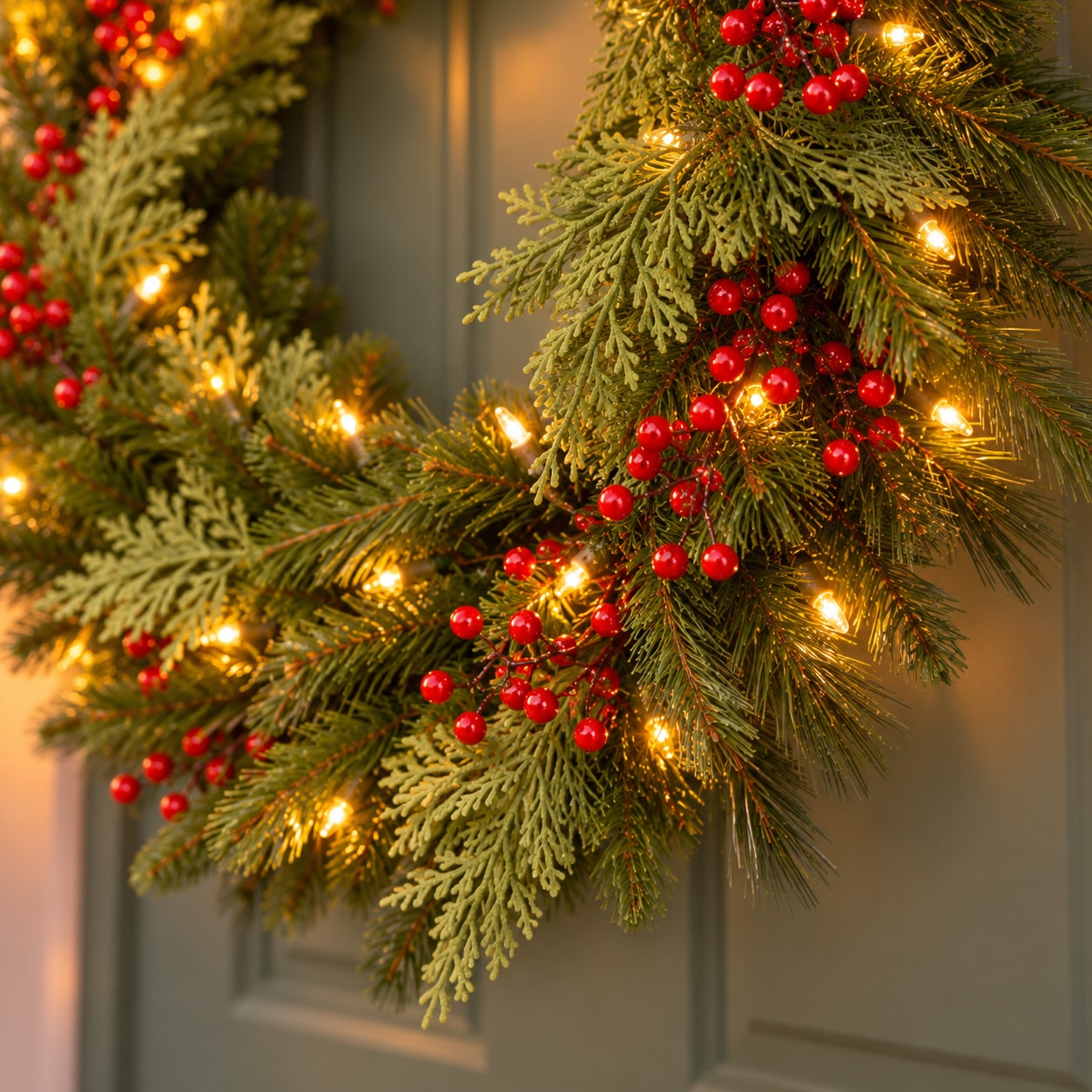 30 inch Classical Collection Wreath with lights, Berries and Cedar Leaves - Image 3