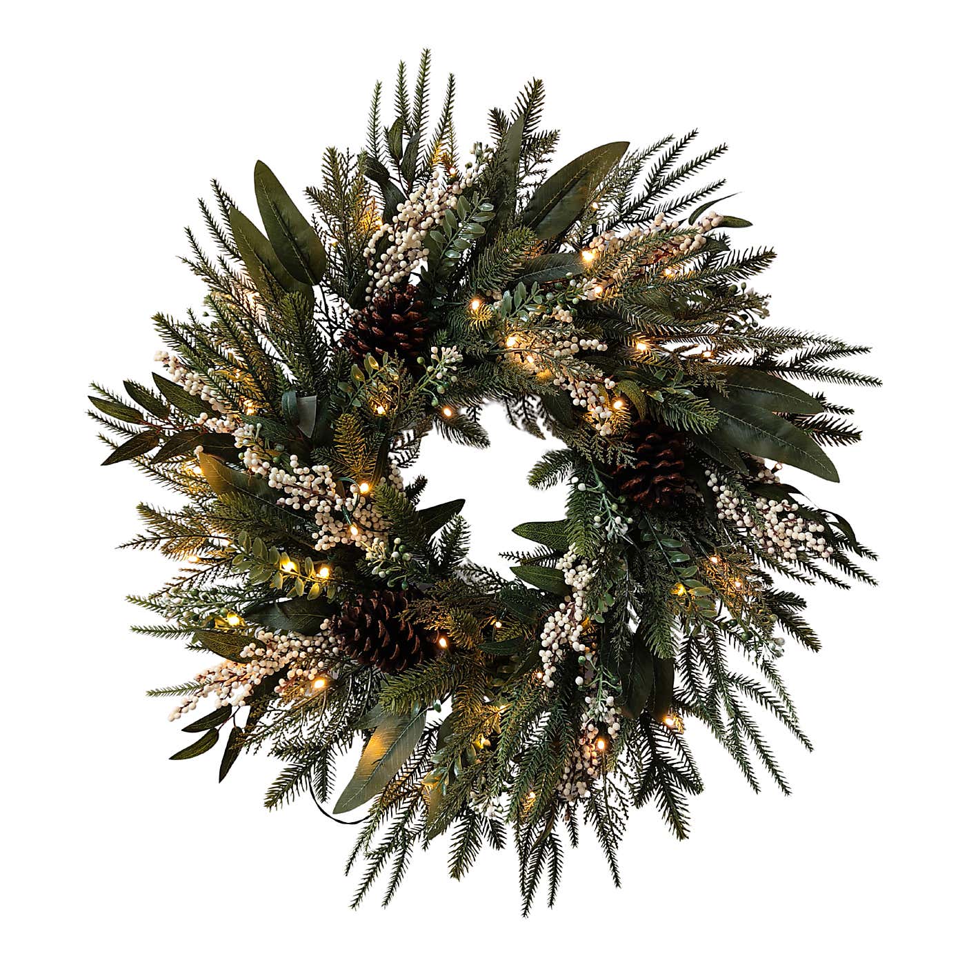 Snowfield Juniper Berry Pre-Lit Christmas Wreath – 66 cm, 50 Warm White LEDs - Image 5