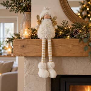 40cm White & gold polyester angel with long legs