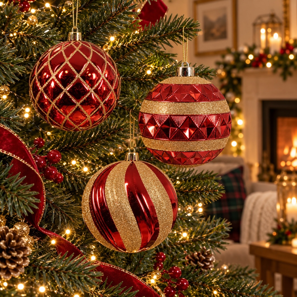 Red & Gold Shiny Shatterproof Baubles Assorted- In store Only - Image 2