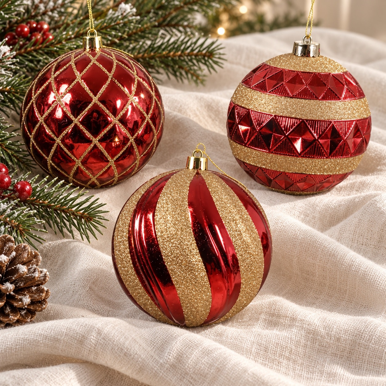 Red & Gold Shiny Shatterproof Baubles Assorted- In store Only